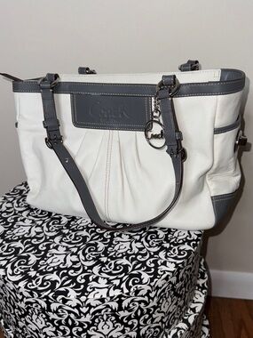 Coach Pleated East West Gallery Tote Bag White Gray